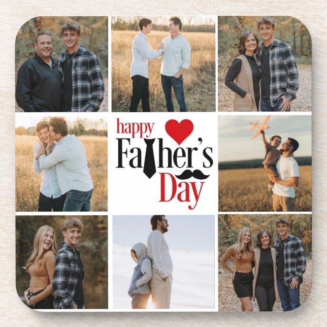 Photo Collage "Happy Father's Day" Hard Plastic Co Coaster (Front)