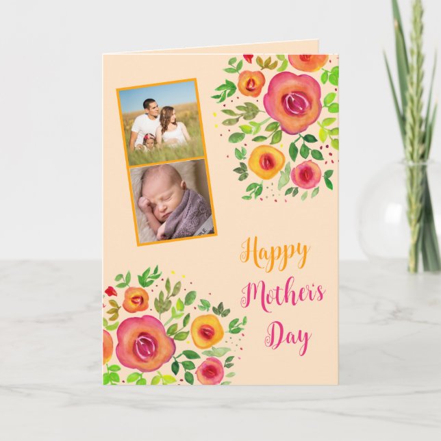 Photo Collage  Happy Mother's Day"  Bright Flowers Card (Front)