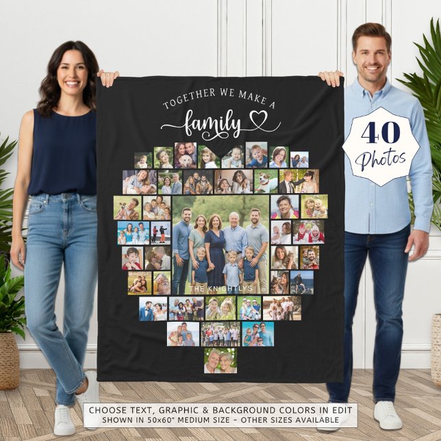 Photo Collage Heart Together We Make A Family Fleece Blanket (Creator Uploaded)
