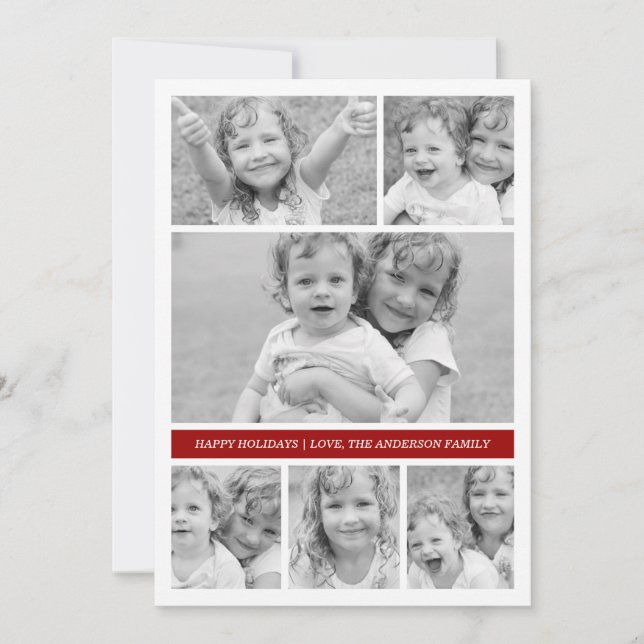 Photo Collage Holiday Photocard - Red Card (Front)