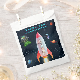 Photo Collage Huge One 1st Birthday Rocket Space Favour Bags