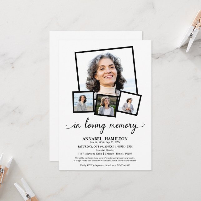 Photo Collage In Loving Memory Celebration of Life Invitation (Front/Back In Situ)