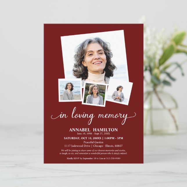 Photo Collage In Loving Memory Celebration of Life Invitation (Standing Front)