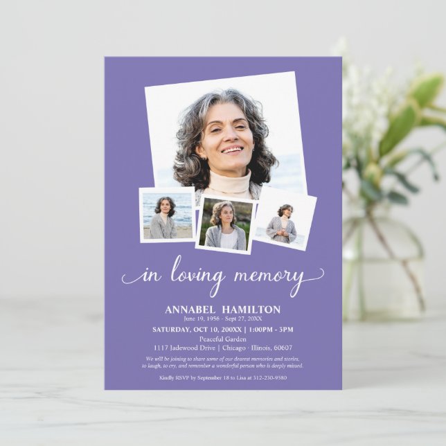 Photo Collage In Loving Memory Celebration of Life Invitation (Standing Front)
