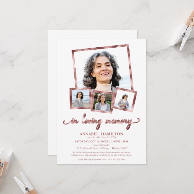 Photo Collage In Loving Memory Celebration of Life Invitation (Front/Back In Situ)