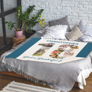 Photo Collage in Number 18 Shape for 18th Birthday Sherpa Blanket