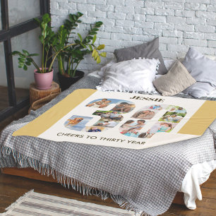 Photo Collage in Number 30 Neutral 30th Birthday Sherpa Blanket