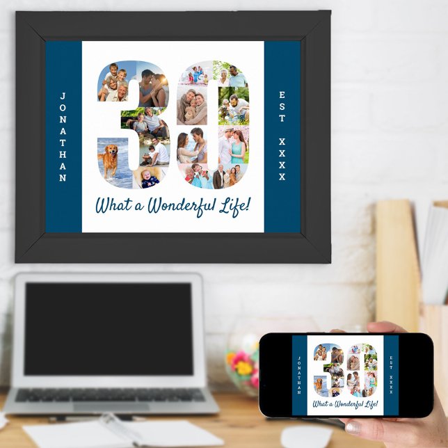 Photo Collage in Number 30 Shape for 30th Birthday Poster (Creator Uploaded)