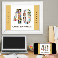Photo Collage in Number 40 Neutral 40th Birthday