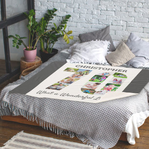 Photo Collage in Number 70 Shape for 70th Birthday Sherpa Blanket
