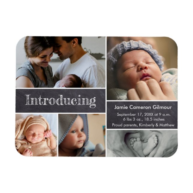 Photo collage Introducing Baby Birth Announcement Magnet (Horizontal)
