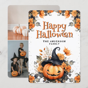 Photo Collage Jack O’Lantern Floral Halloween Card