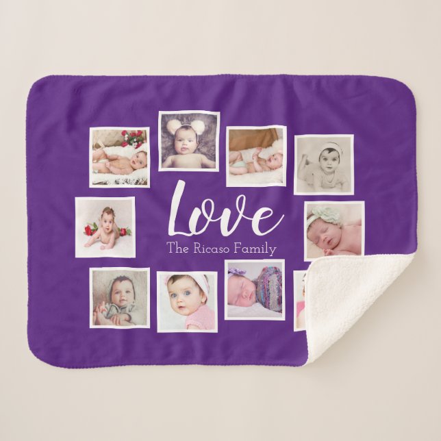 Photo Collage LOVE Themed Unique Personalised Sherpa Blanket (Front (Horizontal))