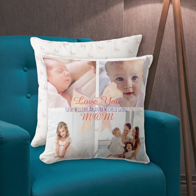 Photo Collage Love You Mum Modern Mothers Day Cushion (Creator Uploaded)