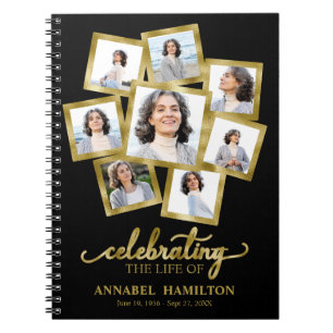 Photo Collage Memorial Funeral Black Guest Book