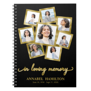 Photo Collage Memorial Funeral Black Guest Book