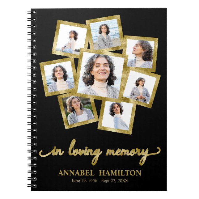 Photo Collage Memorial Funeral Black Guest Book (Front)