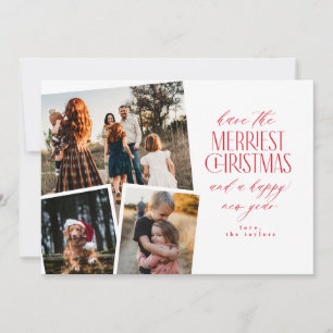 Photo Collage Merriest Christmas Red and White Invitation