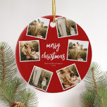Photo Collage Merry Christmas Ceramic Tree Decoration<br><div class="desc">Create your own personalised family Christmas cards featuring your favourite photos as a collage. Features modern script calligraphy typography and minimalist design.</div>