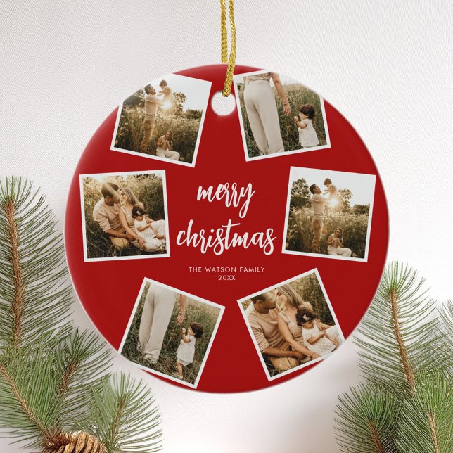 Photo Collage Merry Christmas Ceramic Tree Decoration (Creator Uploaded)