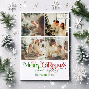 Photo Collage Merry Christmas Retro Typography Holiday Card