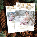 Photo collage Merry Christmas white gold boho Holiday Card<br><div class="desc">Photo collage Merry Christmas white and gold Christmas baubles and snowflakes  holiday card,  3 picture a horizontal and 2 square with personalised greeting text editable template invitation instant digital download,  watercolor gold pampas grass baubles snowflakes photo greetings holiday card</div>
