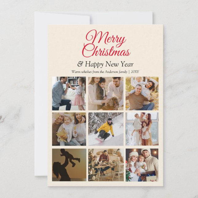Photo Collage Minimal Simple Modern Christmas Card (Front)
