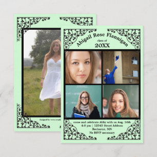 Photo Collage Mint Lace - 3x5 Grad Announcement