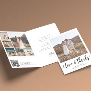 Photo collage modern black and white wedding thank you card