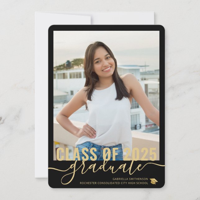 Photo Collage Modern Black Graduation Open House Announcement (Front)