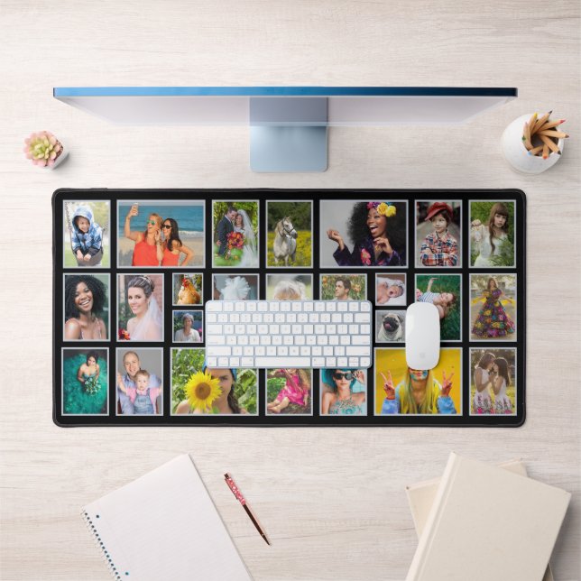 Photo Collage Modern Black Personalised 25 Pic Desk Mat (Office 1)