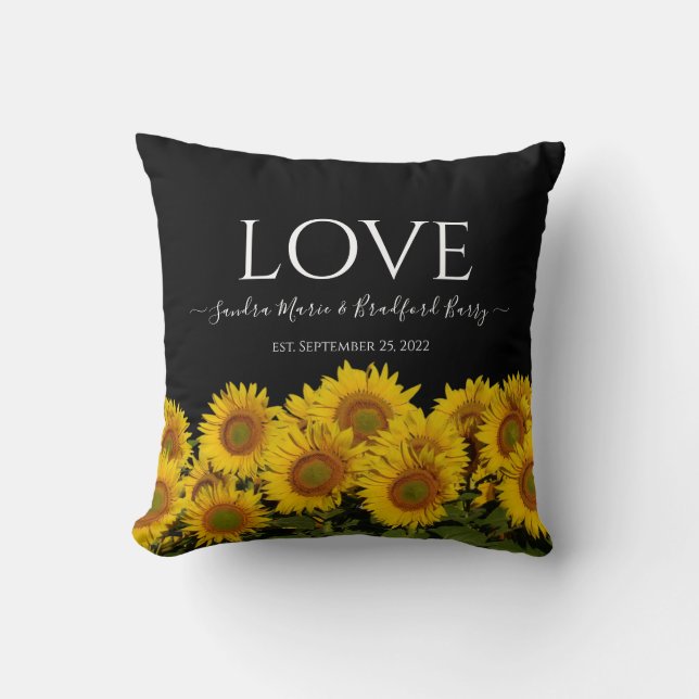 Photo collage modern black sunflower Wedding Throw Cushion (Front)