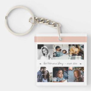 Photo collage modern chic family keepsake key ring
