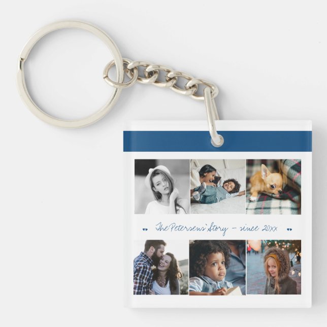 Photo collage modern chic family keepsake key ring (Front)