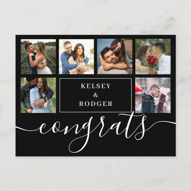Photo Collage Modern Congrats Black and White Post Postcard (Front)