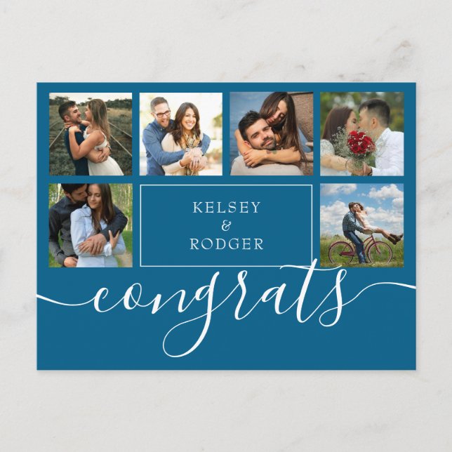 Photo Collage Modern Congrats Teal Blue Postcard (Front)
