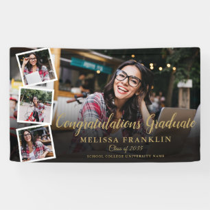 Photo Collage Modern Gold Graduation Party Banner