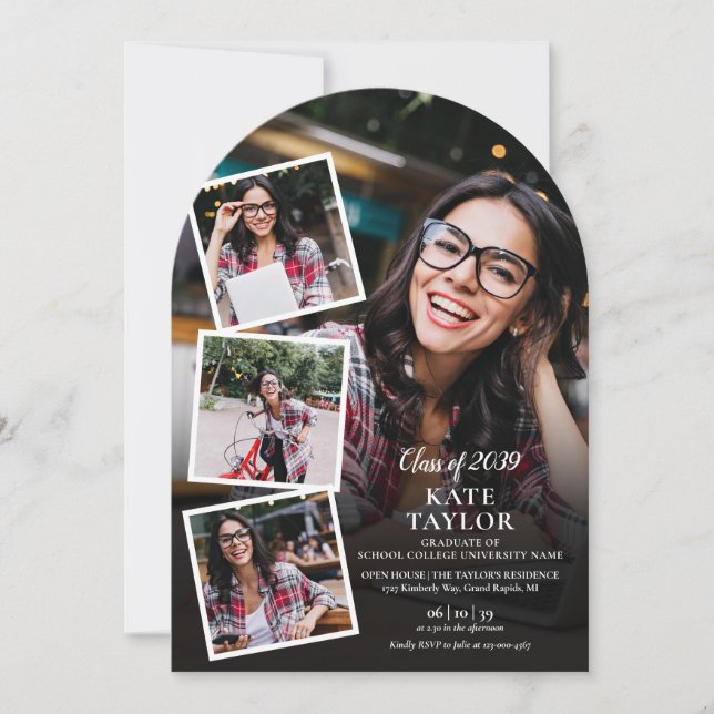 Photo Collage Modern Graduation Party Arch Invitation (Front)