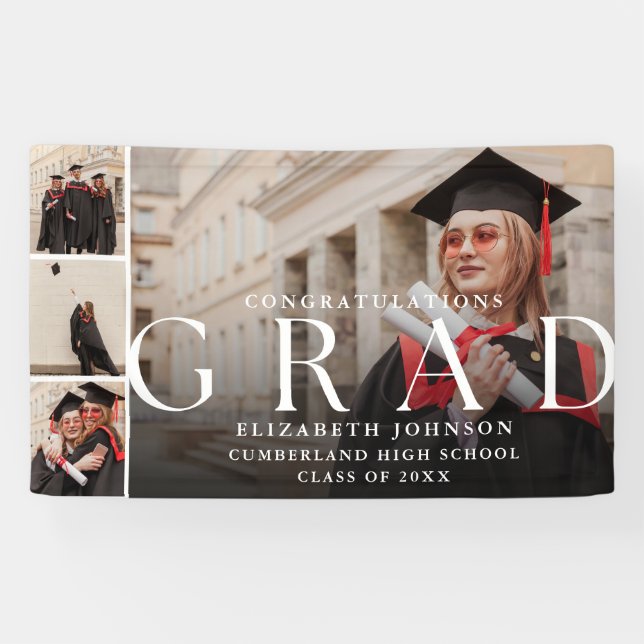 Photo Collage Modern Graduation Party Banner (Horizontal)