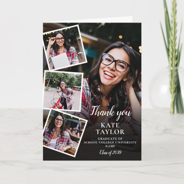 Photo Collage Modern Graduation Thank You Card (Front)