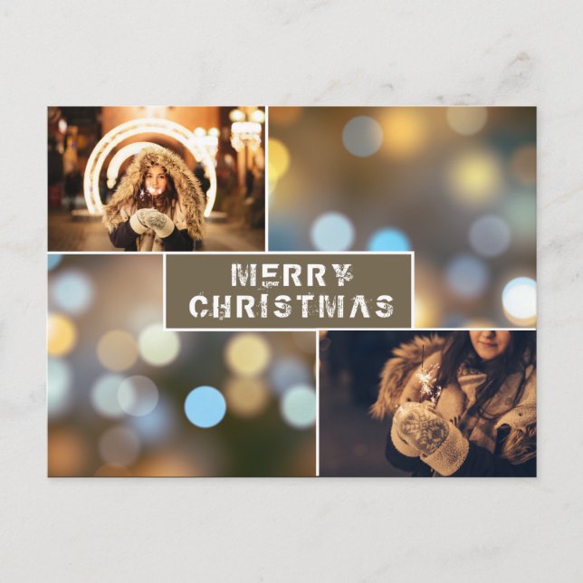 Photo Collage Modern Holiday Christmas Postcard (Front)