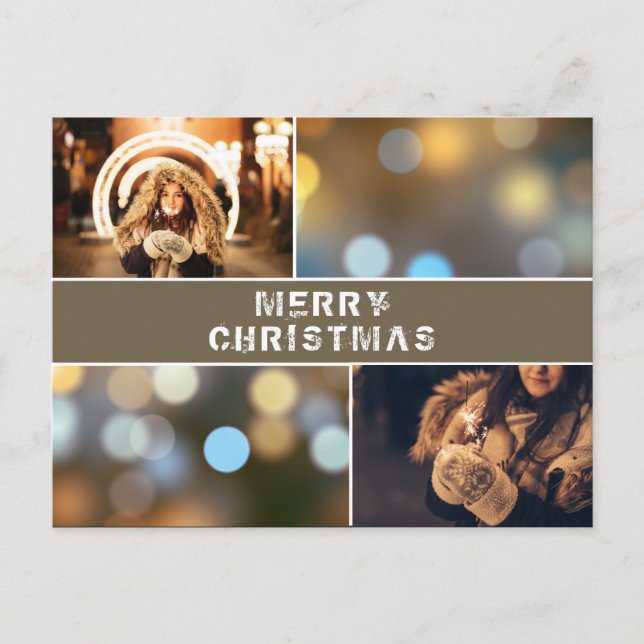 Photo Collage Modern Holiday Christmas Postcard (Front)