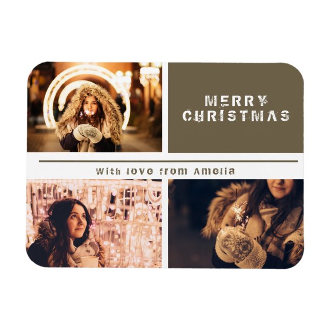 Photo Collage Modern Holiday Merry Christmas Magnet (Horizontal)