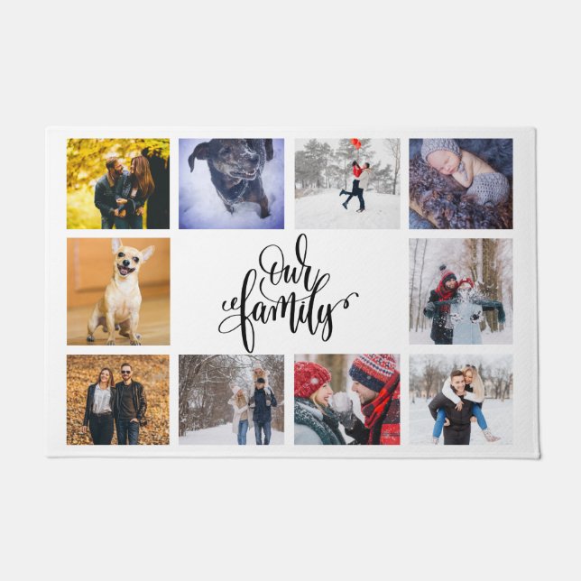 Photo Collage Modern Our Family White Doormat (Front)