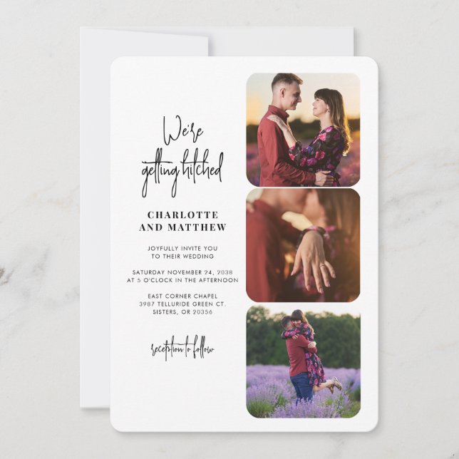 Photo Collage Modern Script Wedding Invitation (Front)