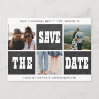 Photo collage modern typography save date wedding