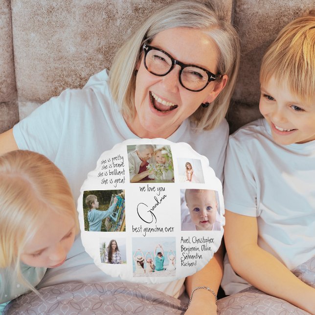 Photo Collage Modern We Love You Best Grandma Ever Round Cushion (Creator Uploaded)
