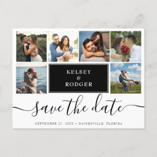 Photo Collage Modern Wedding Save the Date Postcard