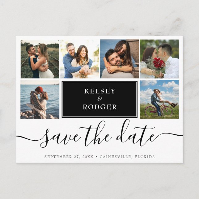 Photo Collage Modern Wedding Save the Date Postcard (Front)