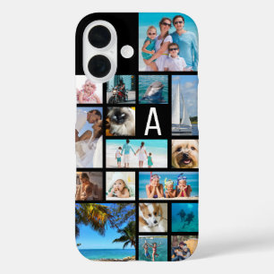 Photo Collage Monogram 17 Photos Black iPhone 16 Case